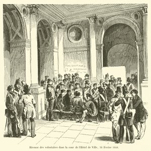 Bivouac de los voluntarios en el patio del Hôtel de Ville, 26 de febrero de 1848