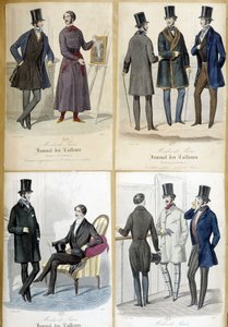 Tablas que ilustran la moda masculina del "Journal des tailors" de 1848 de French School