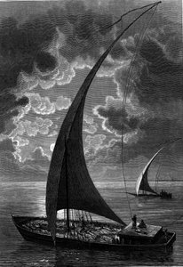 Barco (feluca) en el Nilo, Egipto. Grabado en "The Journal of Youth" de French School