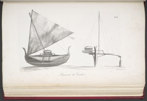 Barco de las Islas Carolinas, de Un viaje pintoresco alrededor del mundo, con retratos de salvajes de América, Asia, África y las islas del Gran Océano; paisajes, vistas al mar y varios objetos de historia natural; acompañado de de French School
