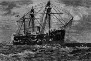 Barco atacado por torpederos (siglo XIX). Grabado del cuadro de Pierre Emile de Crisenoy (siglo XIX) en “El Mundo Ilustre” n°1220 del 14 de agosto de French School