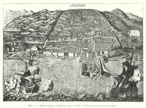 Bombardeo de Argel por mar, en 1683; según un grabado del siglo XVII