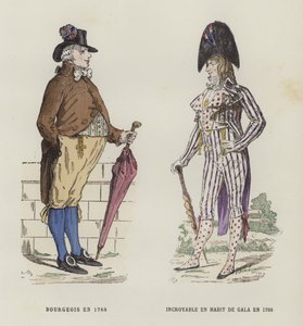 Burgués y un dandi en traje de fiesta, 1788 de French School