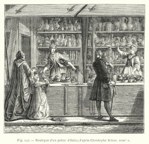 Tienda de un alfarero de estaño; según Christophe Kilian, siglo XVIII de French School