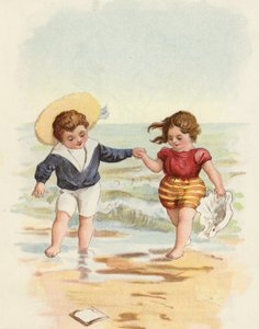 Niño y niña jugando en la playa de French School