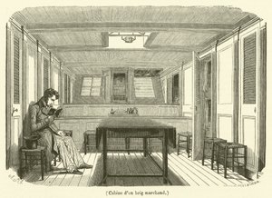 Cabina de un bergantín mercante (grabado) de French School