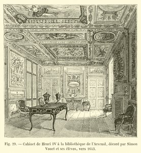 Gabinete de Enrique IV en la biblioteca del Arsenal, decorado por Simon Vouet y sus alumnos, hacia 1643 de French School