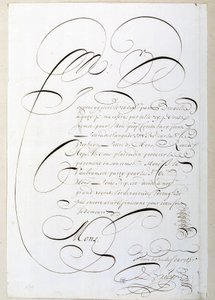 Caligrafía: Carta de cuentas caligrafiada alrededor de 1678 por François de Bruyn. Biblioteca Histórica de la Ciudad de París de French School