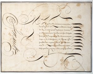 Caligrafía: Carta manuscrita de redonda financiera alrededor de la segunda mitad del siglo XVII por Louis Senault de French School
