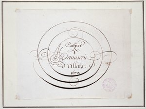 Caligrafía: Pieza manuscrita fechada en 1670 por Jean Baptiste Alais de Beaulieu fils, 
