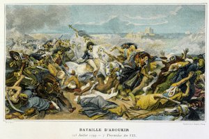 Campaña (Expedición) de Egipto (1798-1801): Joachim Murat (1767-1815) durante la Batalla de Aboukir el 25 de julio de 1799 durante la cual Bonaparte rechazó a los turcos al mar. de French School