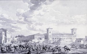 Campaña de Italia: vista de la revuelta de la ciudad de París contra la ocupación francesa en mayo de 1796. Dibujo anónimo. París, Museo del Louvre de French School