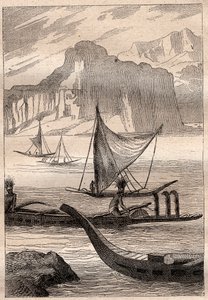 Canoas de las Islas Marquesas - ilustración tomada de “The Great Mariners of the 18th century” de French School