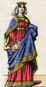 Dinastía capetiana: Retrato de Constanza de Arlés (986-1032), reina de Francia, esposa de Roberto II el Piadoso (972-1031). Imagen de Épinal de finales del siglo XIX. Colección privada.
