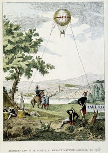 Aerostato cautivo por Jean Marie Joseph (Jean-Marie-Joseph) Coutelle (1748-1835), antes de Mainz asediada de French School