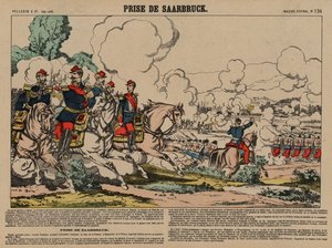 Captura de Saarbrucken por los franceses, Guerra Franco-Prusiana, 2 de agosto de 1870 (grabado coloreado) de French School