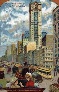 Car Traffic in Broadway, Main Street of New York (New York) (Atasco de tráfico en la avenida Broadway, Manhattan) Siglo XIX Cromolitografía Colección particular de French School