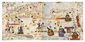 Rutas caravaneras del Sáhara en 1413, de "Histoire de la Locomotion Terrestre...", c.1935 (huella) (huella)
