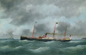Buque de carga con la bandera de la Compañía Peninsular de Le Havre