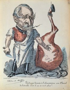 Caricatura de Napoleón III (1808-73) como carnicero de caballos durante el sitio de París, 1870