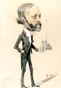 Caricatura del arquitecto Eugène Emmanuel Viollet-le-Duc (litografía en color) de French School