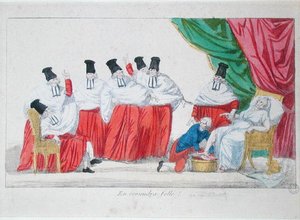 Caricatura del nacimiento de la Constitución Francesa de French School