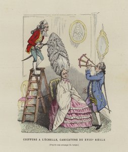 Caricatura sobre los peinados de las mujeres francesas del siglo XVIII