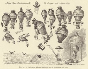 Caricatura política italiana sobre los eventos de 1848 de French School