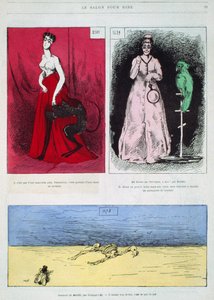 Caricaturas de pintores, Henri Regnault, Edouard Manet, Gustave Guillaumet, ilustración de Le Salon pour Rire de French School