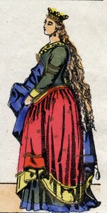 Dinastía carolingia: Retrato de Judith de Baviera (805-843) Reina de los Francos esposa de Luis I llamado el Piadoso o "el Benigno" (778-840). Imágenes de Épinal finales del siglo XIX. Colección privada. de French School