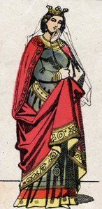 Dinastía carolingia: Retrato de Adelaida de Friuli (o Aelis, circa 850-901) Reina de los Francos, esposa de Luis II el Tartamudo (846-879). Imagen de Épinal de finales del siglo XIX. Colección privada de French School