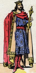 Dinastía carolingia: Retrato de Carlos III el Simple (879-929) rey de los Francos de 898 a 922. Imágenes de Épinal finales del siglo XIX. Colección privada.