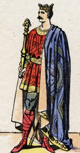 Dinastía carolingia: Retrato de Carlos II el Calvo (823-877), Rey de los Francos de 840 a 877. Imagen de Épinal de finales del siglo XIX. Colección privada de French School