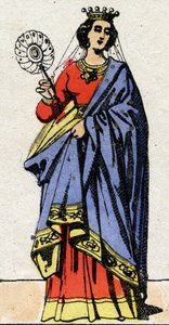 Dinastía Carolingia: Retrato de Edwige de Wessex (circa 903-951) Reina de los Francos esposa de Carlos III llamado el Simple (879-929). Imagen de Épinal de finales del siglo XIX. Colección privada.