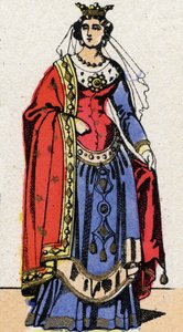 Dinastía carolingia: Retrato de Ermentrude de Orleans (ca. 830-869) Reina de los Francos esposa de Carlos II el Calvo (823-877). Imagen de Epinal de finales del siglo XIX. Colección privada. de French School