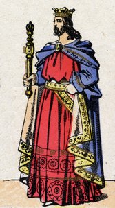 Dinastía carolingia: Retrato de Luis IV, conocido como Ultramar (921-954), Rey de los Francos de 936 a 954. Imagen de Épinal de finales del siglo XIX. Colección privada