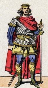 Dinastía carolingia: Retrato de Pipino el Breve (715-768) Rey de los Francos de 751 a 768. Imagen de Epinal de finales del siglo XIX. Colección privada. de French School