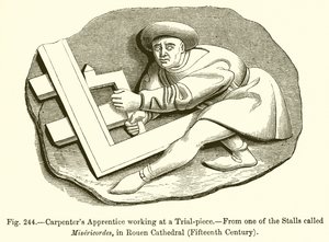 Aprendiz de carpintero trabajando en una pieza de prueba de French School