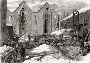 Cargamento de hielo en los almacenes de hielo del Sr. Charles, Lindsey House, Londres, de "L