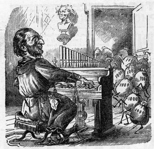 Caricatura del compositor alemán Richard Wagner (1813-1883) de French School