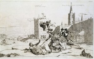 Caricatura de Mademoiselle de Montpensier (Grande Mademoiselle) “barriendo a Mazarin y sus partidarios de Francia” de French School