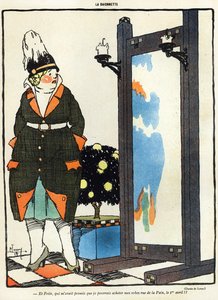 Caricatura que representa a una dama alemana decepcionada por no poder comprar su ropa nueva en París en la rue de la Paix, de la edición del Día de los Inocentes de La Baionette, 29 de marzo de 1917