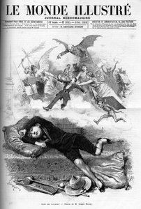Caricatura de un joven escolar reprendiéndose por el fin de las vacaciones acercándose a la clase en 1888.