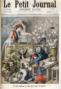 Caricatura sobre las órdenes de la Cámara de Diputados - Le Petit Journal, julio de 1898. - Marianne y la clase política. En el centro, Paul Deroulede (1846-1914), Jules Meline (1838-1925), Edouard Drumont (1844-1917) de French School