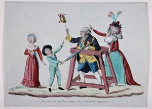 Caricatura de la familia real (Luis XVI y María Antonieta con sus hijos) durante la Revolución Francesa, circa 1790 - Museo Carnavalet de French School