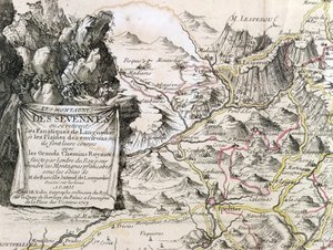 Cartucho de un mapa de la región de Cevennes, 1703