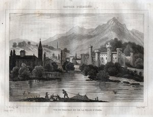Castillo de Ivrea. Grabado de "Picturesque Italy" por M. de Norvins, Ch. Nodier 1834-1836. de French School