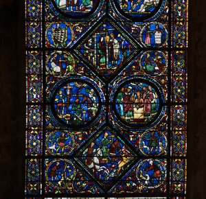 Catedral de Chartres, vidriera: vida de San Eustaquio, detalle inferior de French School