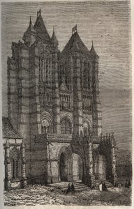 Catedral Notre-Dame de Noyon en el Oise, Picardía - grabado en “Histoire de France” por Victor Duruy (1811-1894) - 1882 de French School