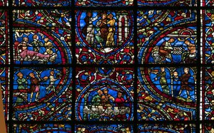 Catedral de Chartres, vidriera: parábola del hijo pródigo (detalle) de French School